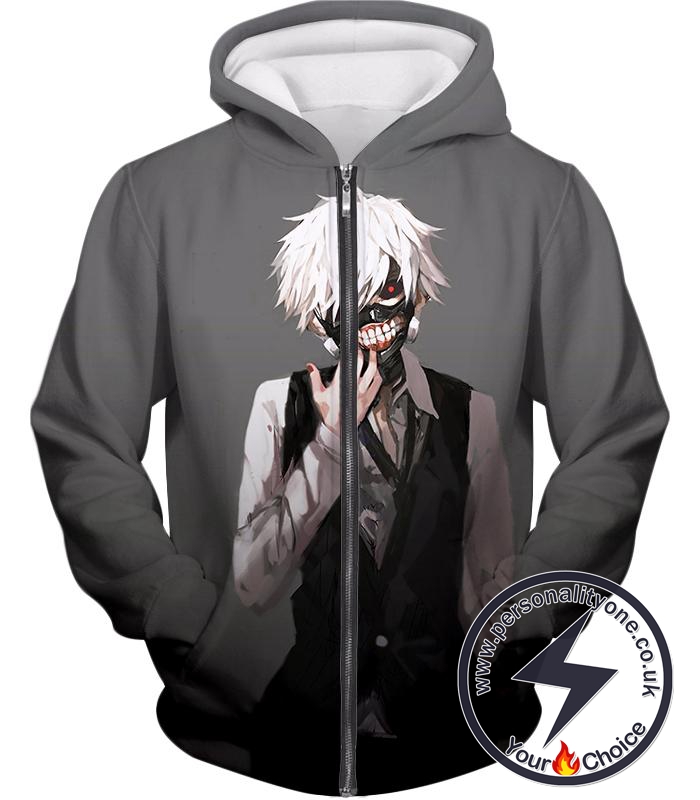 Tokyo Ghoul Masked Kaneki Ken Grey Promo Zip Up Hoodie